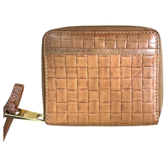 Margot Brown Leather Embossed Woven Zipper Wallet - Picture 5 of 5